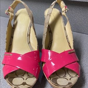 Coach pink and monogram wedge sandals